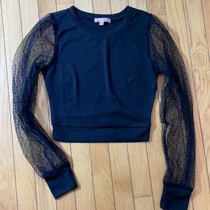 Black Mesh sleeve short sweatshirt